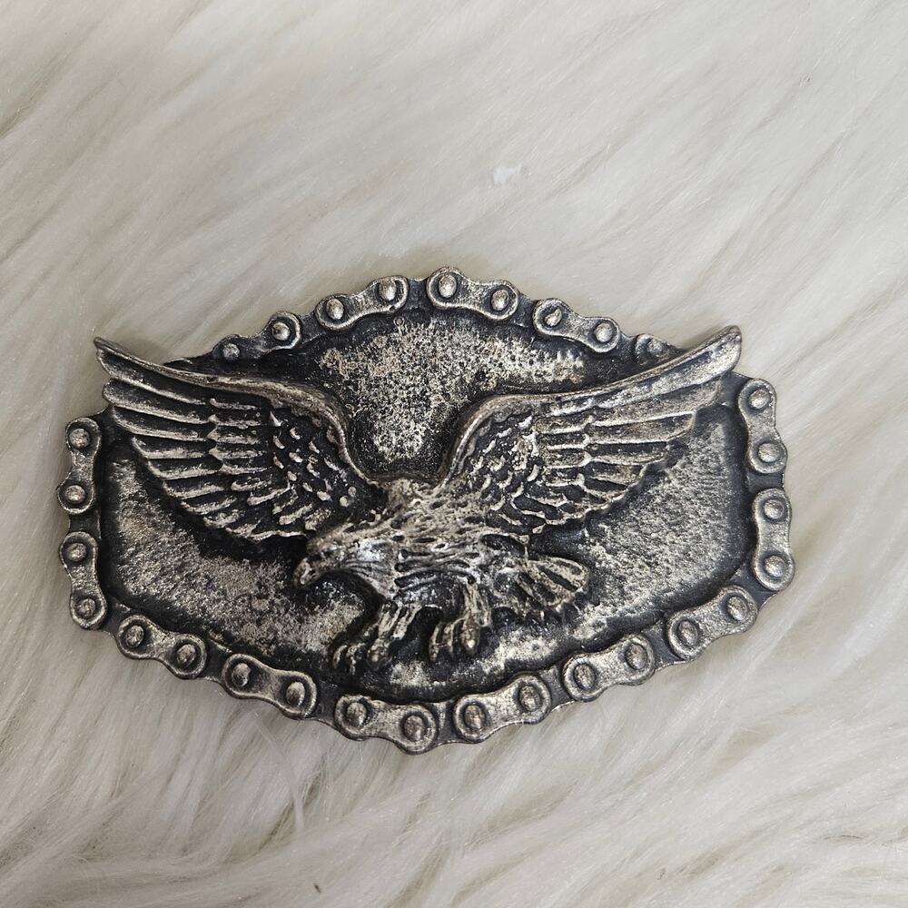 Vintage Solid Brass Bald Eagle Belt Buckle Made in Italy 1970s Retro Patriotic